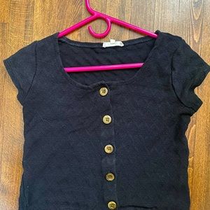 Madewell Pointelle Brushed Knit Scoop Button Down Cropped Top